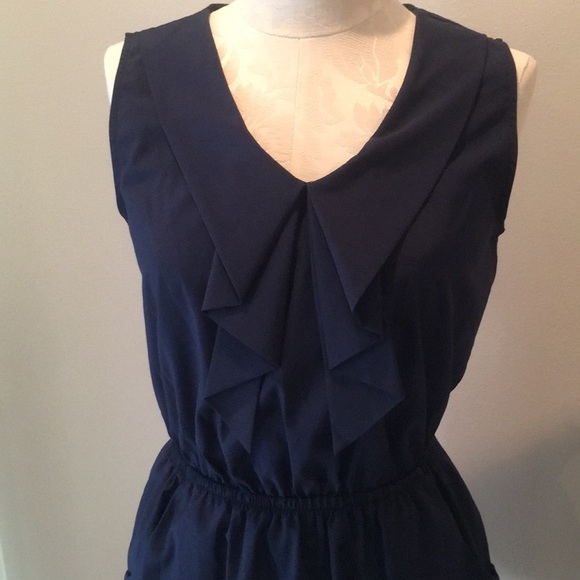 Navy V-Neck dress with neck detail and pockets - Picture 1 of 3
